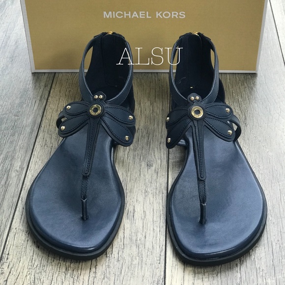 Michael Kors Leah Flat Sandal Leather Navy AUTHENT - Picture 5 of 7